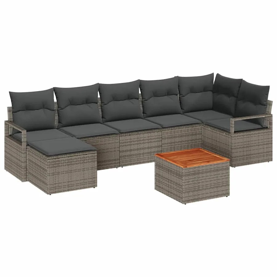 Ensemble de canapé de jardin avec coussin 8 pcs Gris polyrotin - 2