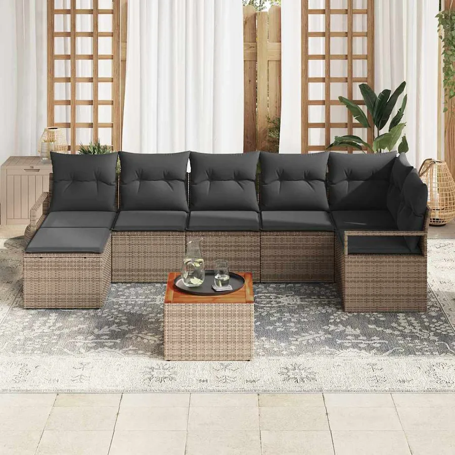 Ensemble de canapé de jardin avec coussin 8 pcs Gris polyrotin - 3