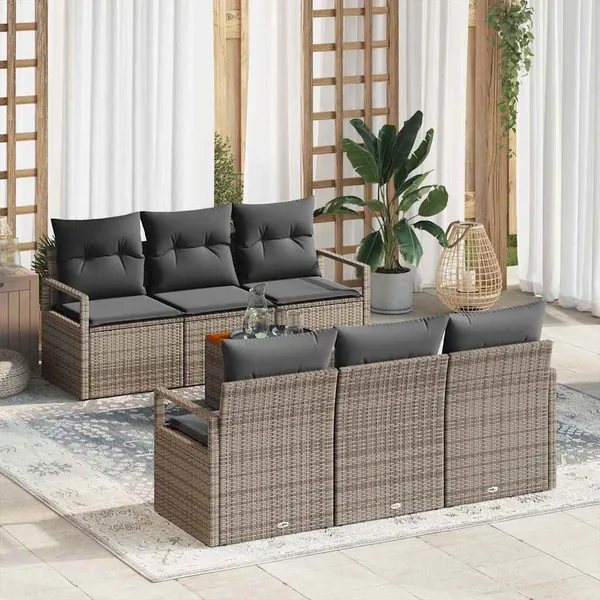 Ensemble de canapé de jardin avec coussin 7 pcs Gris polyrotin
