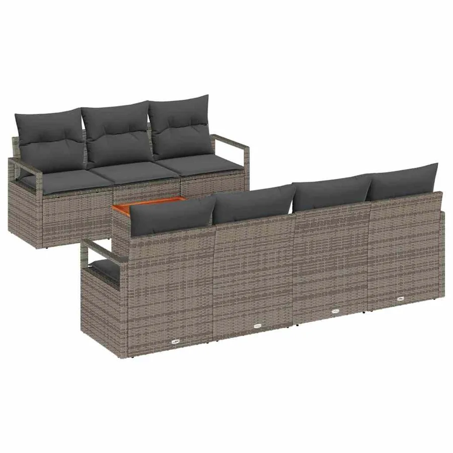 Ensemble de canapé de jardin avec coussin 7 pcs Gris polyrotin - 2