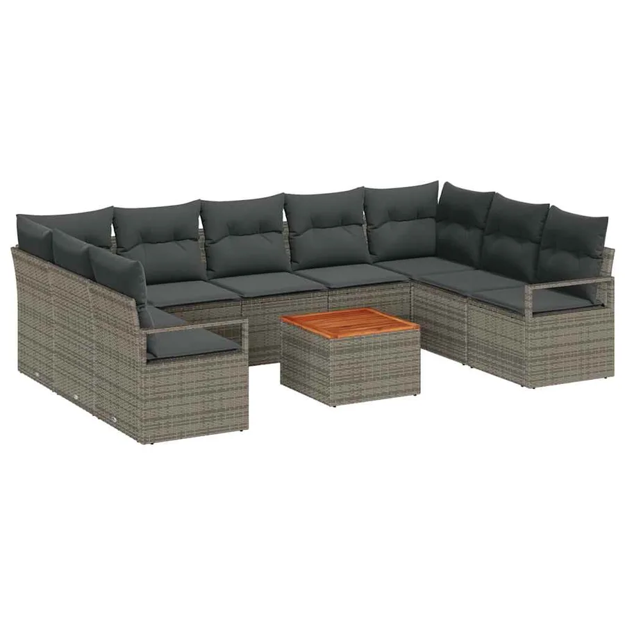 Ensemble de canapé de jardin avec coussin 10 pcs Gris polyrotin - 2