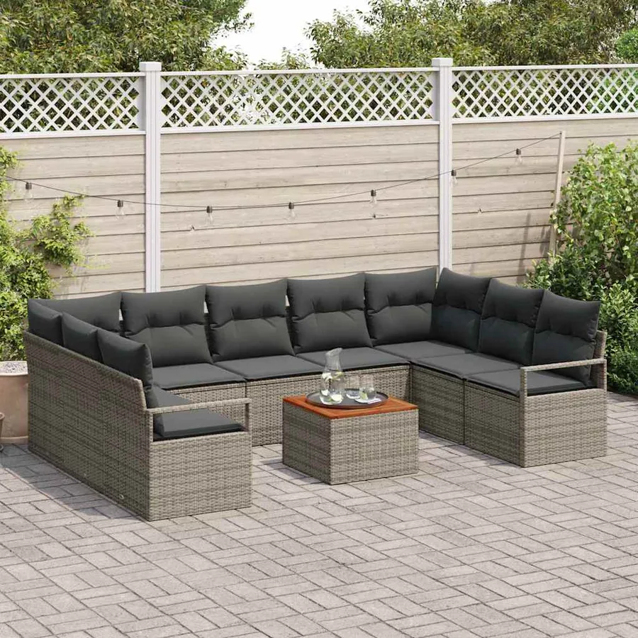 Ensemble de canapé de jardin avec coussin 10 pcs Gris polyrotin - 3