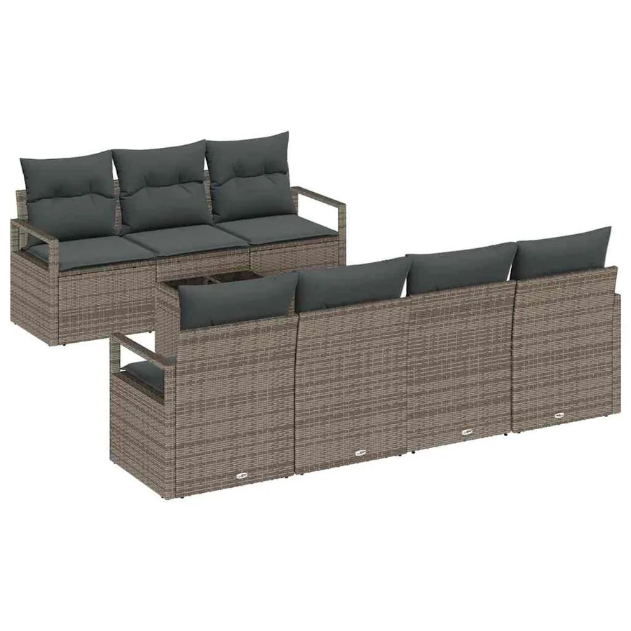 Ensemble de Canapés avec coussin 8 pcs Gris polyrotin - 2