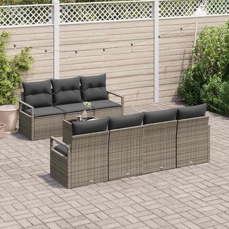 Ensemble de Canapés avec coussin 8 pcs Gris polyrotin - 3