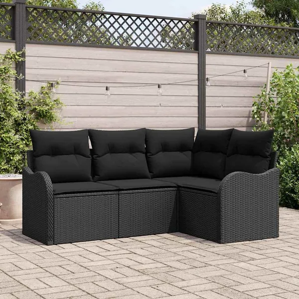 Ensemble de canapé de jardin Noir polyrotin