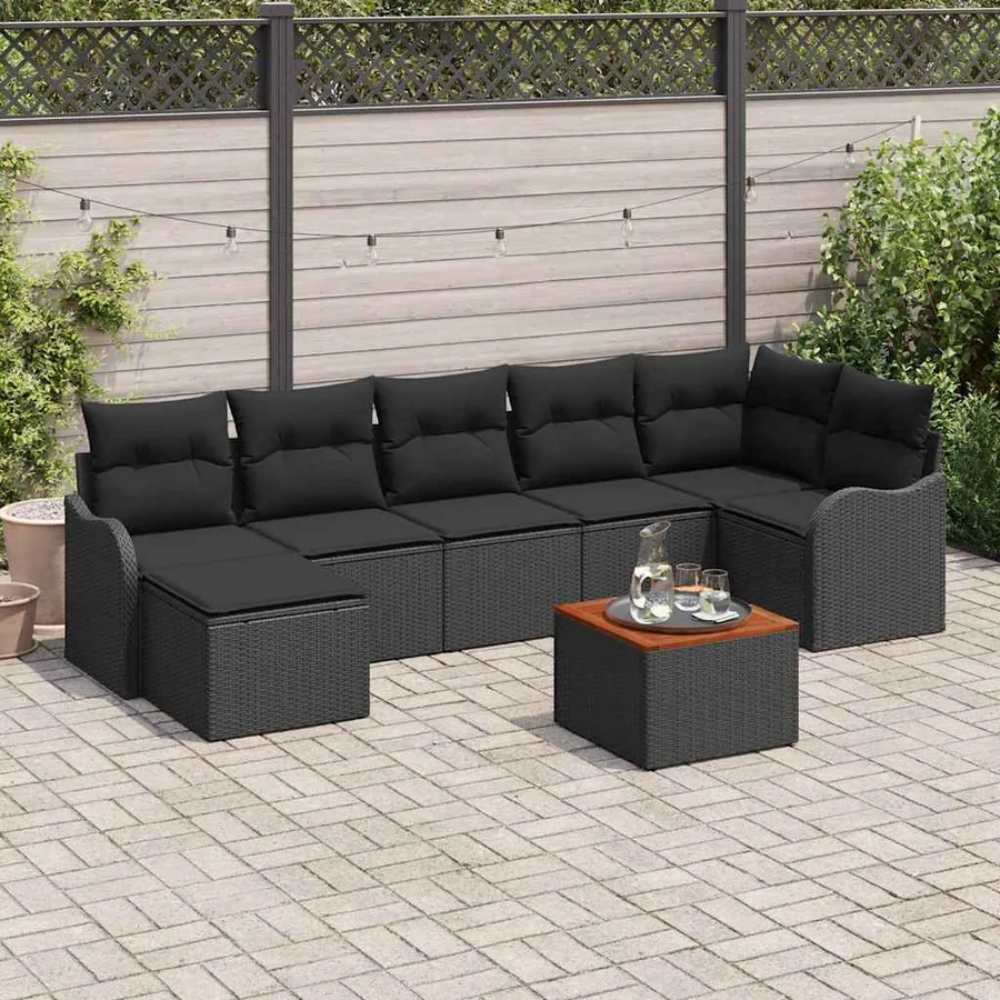 Ensemble de canapé de jardin avec coussin 8 pcs Noir polyrotin