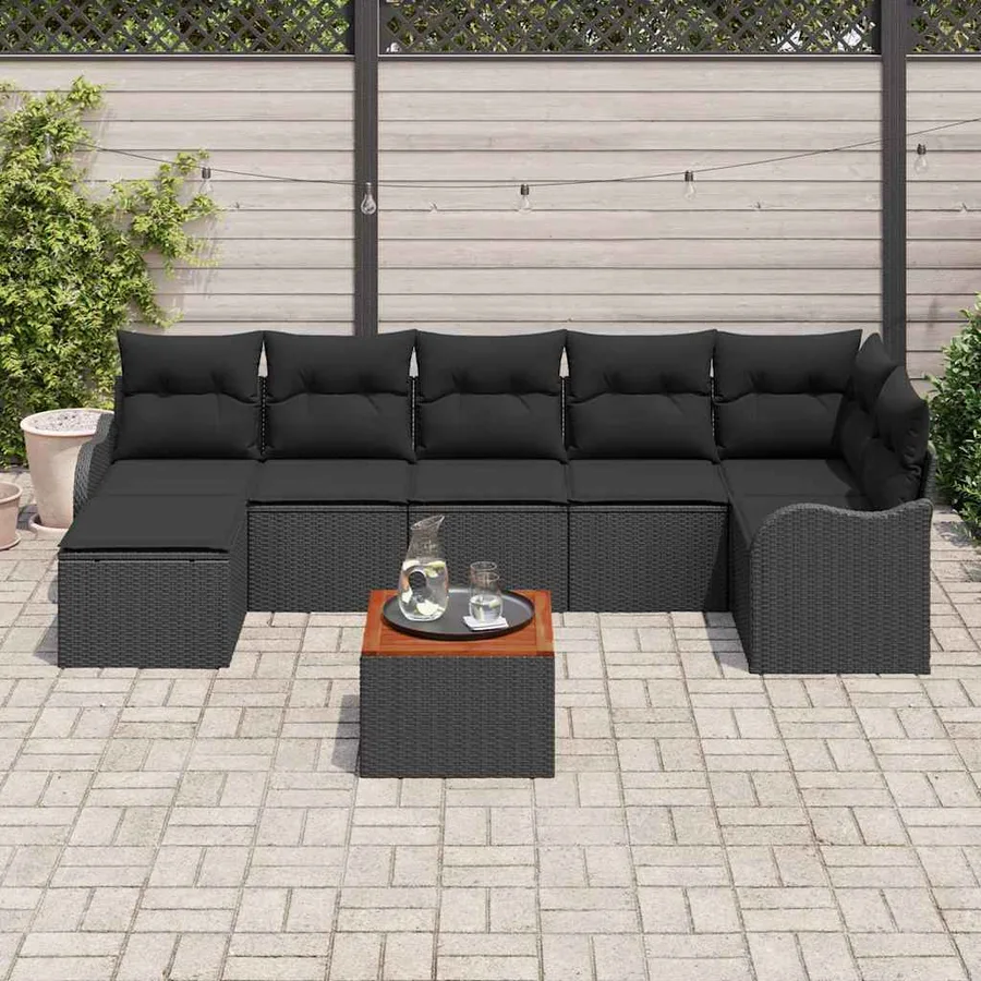 Ensemble de canapé de jardin avec coussin 8 pcs Noir polyrotin - 3