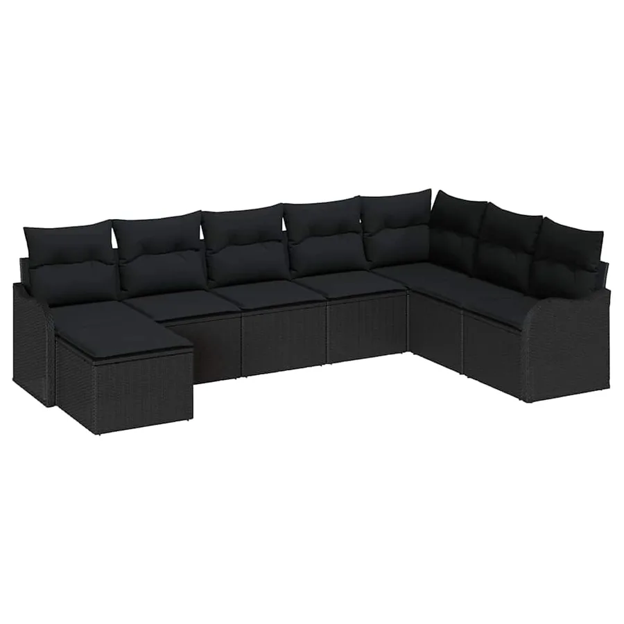 Ensemble de canapé de jardin 8 pcs Noir polyrotin - 2