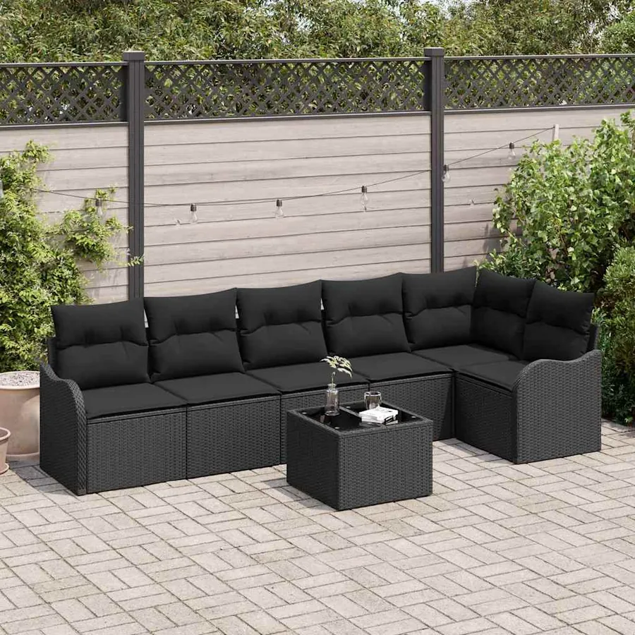 Ensemble de canapé de jardin 7 pcs Noir polyrotin