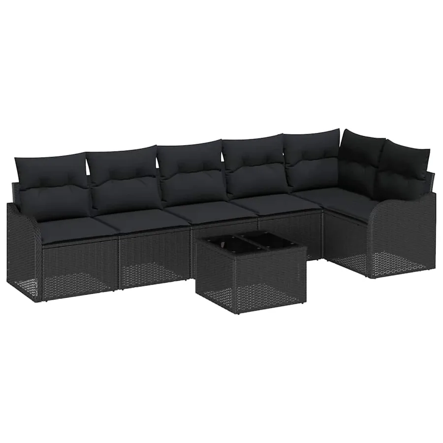 Ensemble de canapé de jardin 7 pcs Noir polyrotin - 2