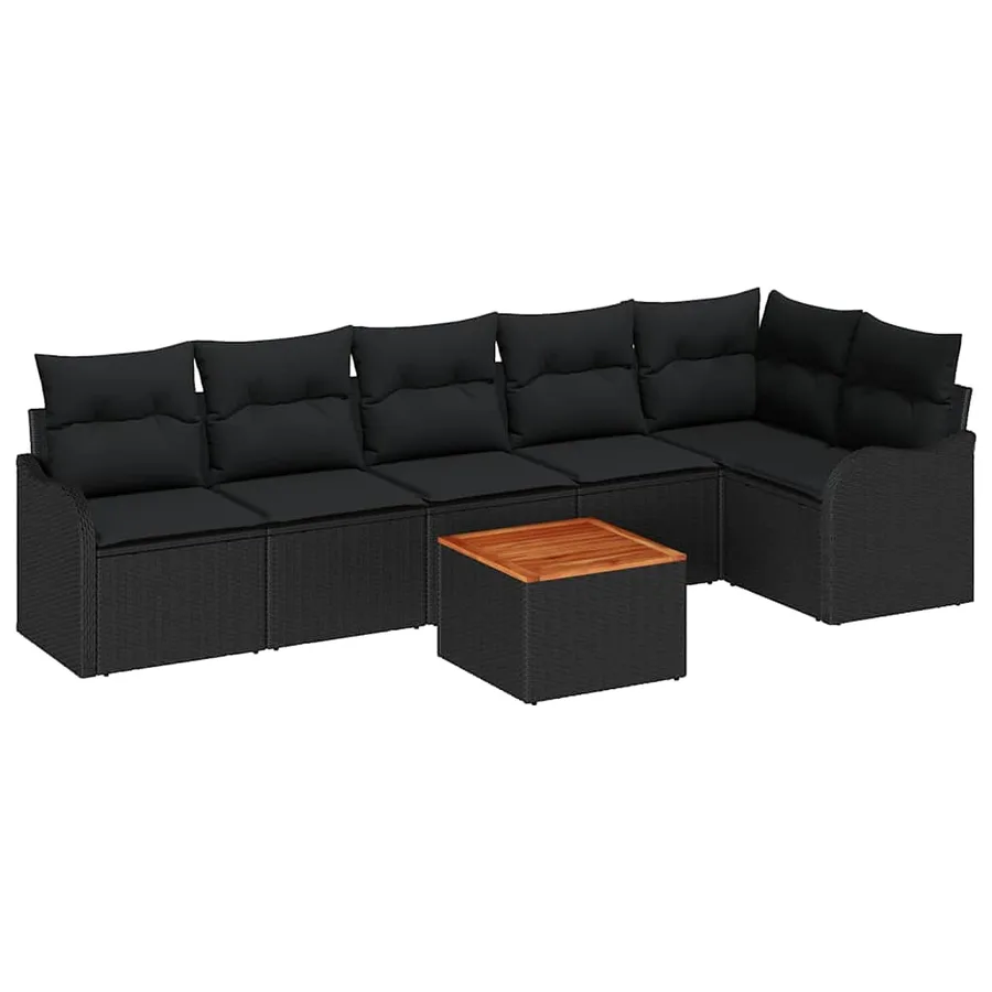 Ensemble de canapé de jardin avec coussin 7 pcs Noir polyrotin - 2