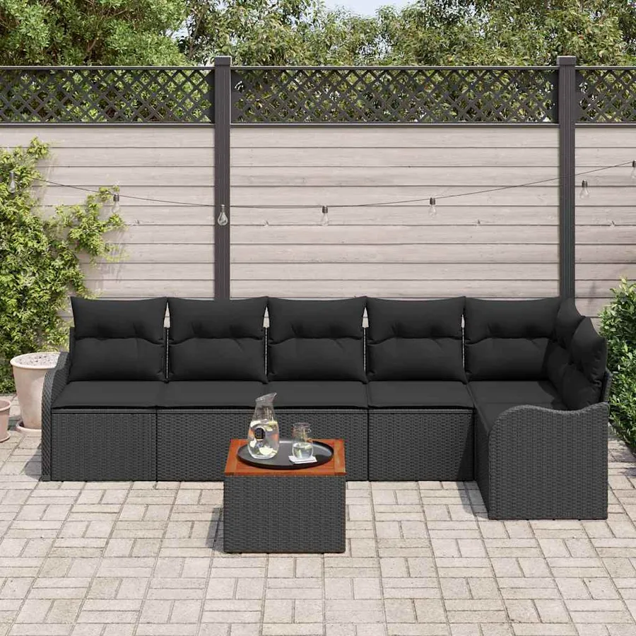 Ensemble de canapé de jardin avec coussin 7 pcs Noir polyrotin - 3