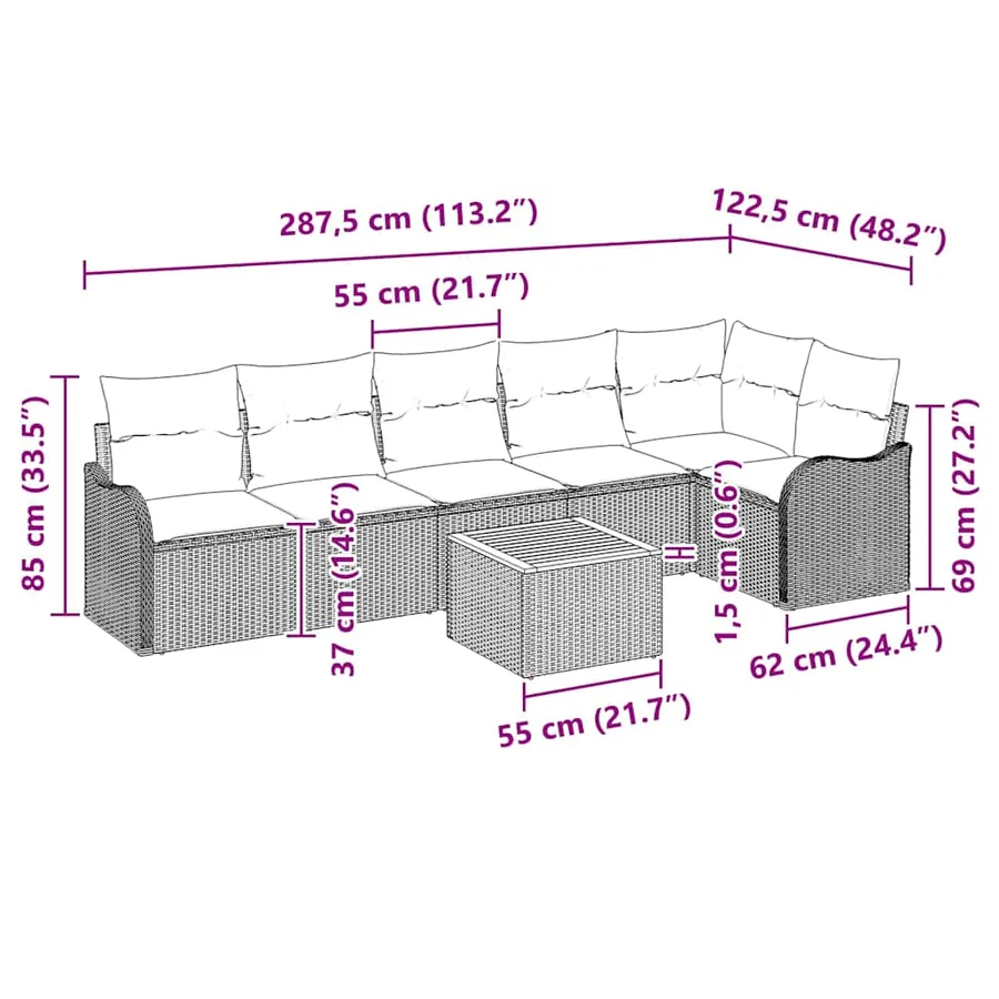 Ensemble de canapé de jardin avec coussin 7 pcs Noir polyrotin - 9