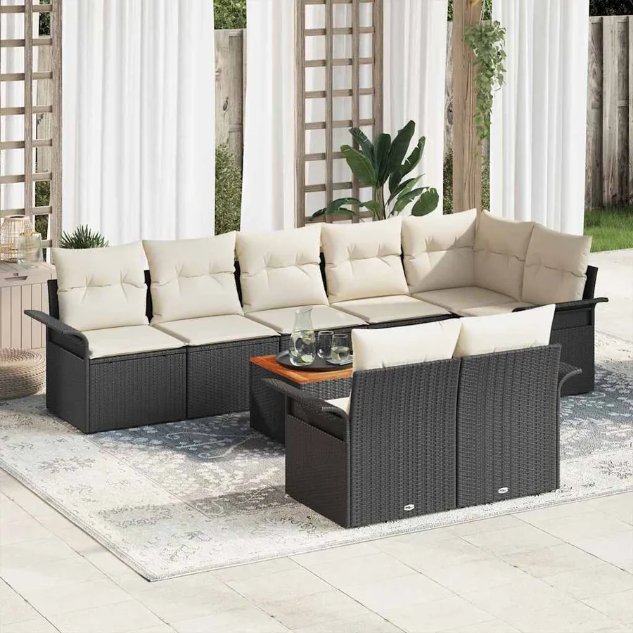 Ensemble de canapé de jardin avec coussin 9 pcs Noir polyrotin