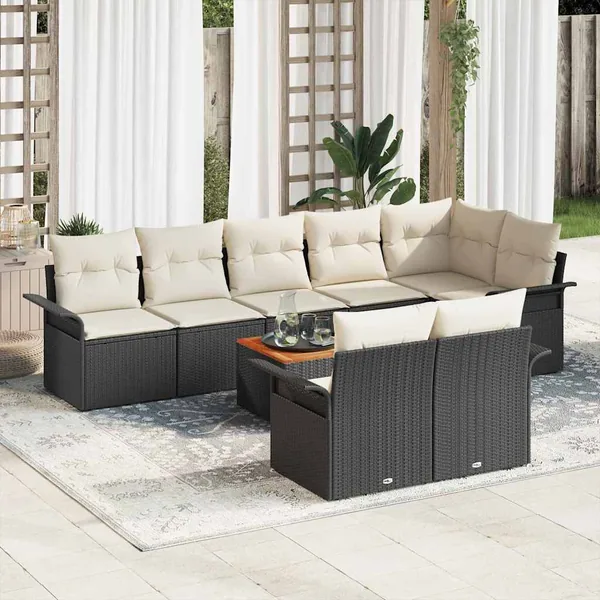 Ensemble de canapé de jardin avec coussin 9 pcs Noir polyrotin