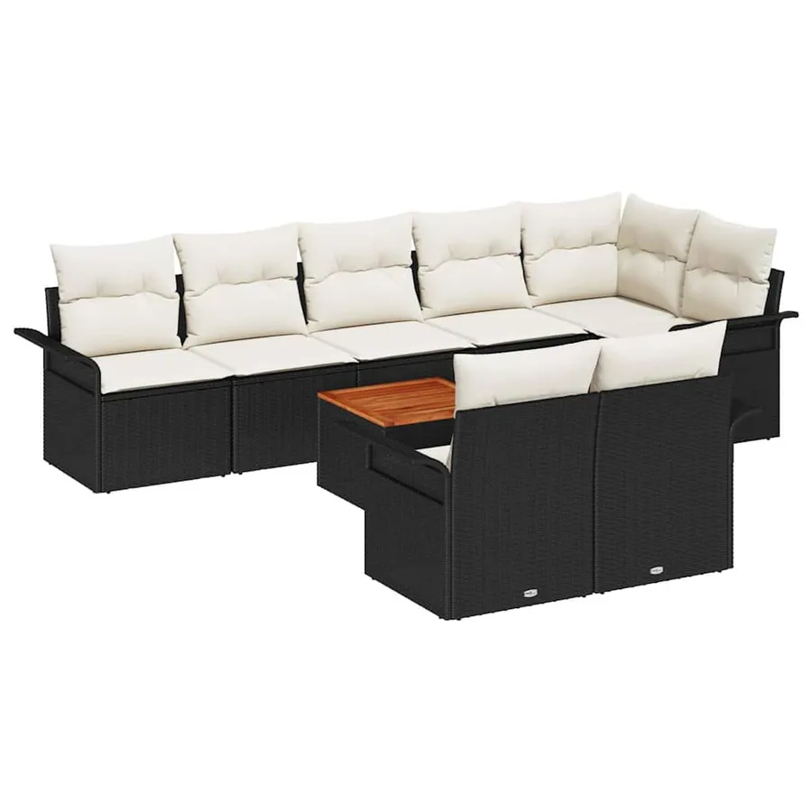 Ensemble de canapé de jardin avec coussin 9 pcs Noir polyrotin - 2