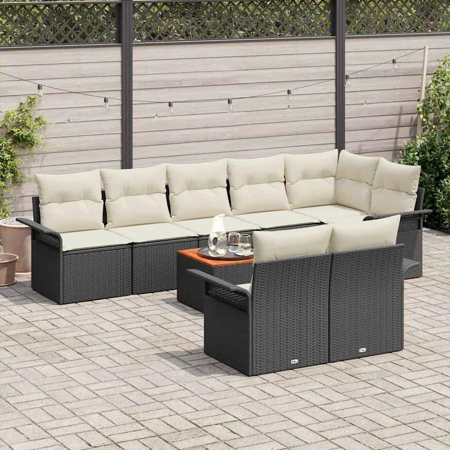 Ensemble de canapé de jardin avec coussin 9 pcs Noir polyrotin - 3