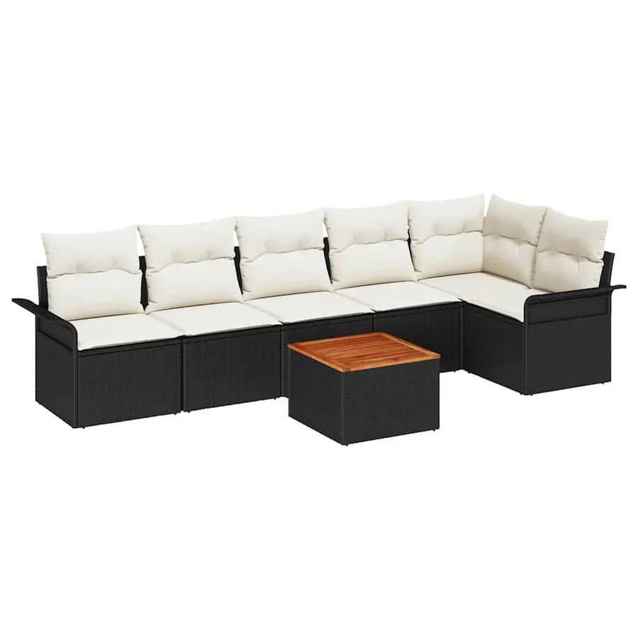 Ensemble de canapé de jardin avec coussin 7 pcs Noir polyrotin - 2