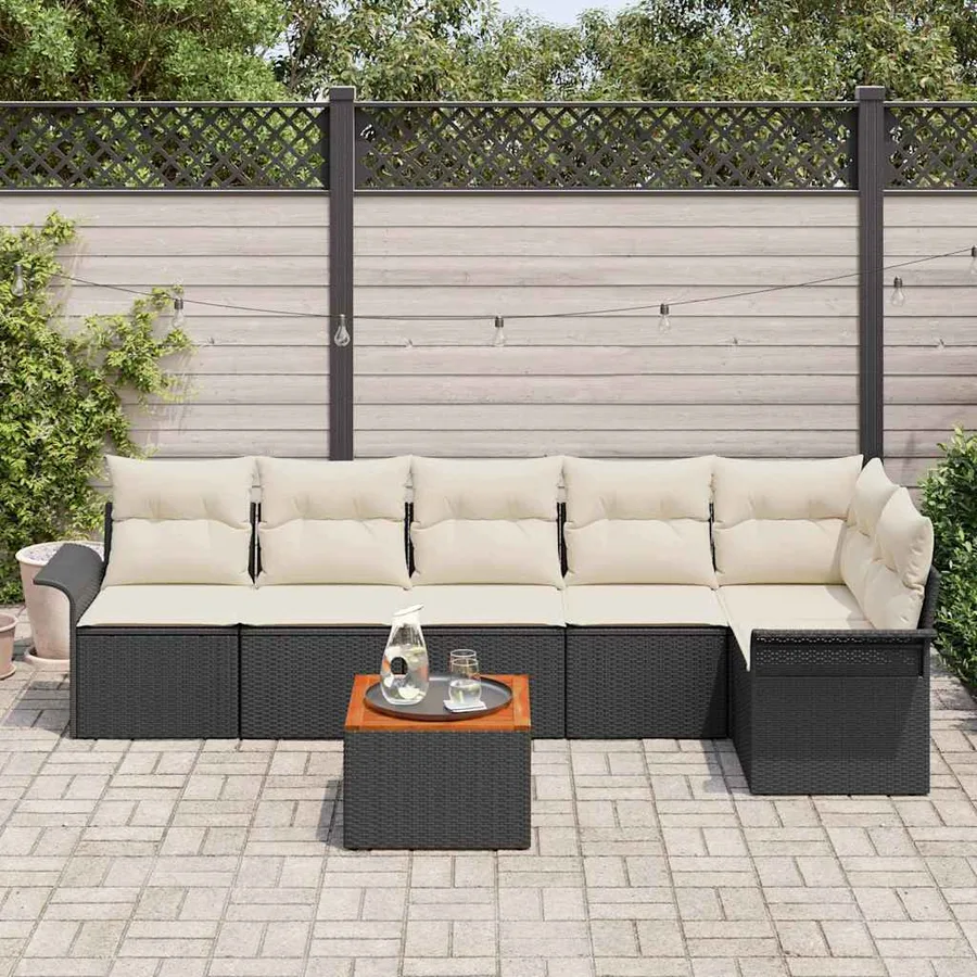 Ensemble de canapé de jardin avec coussin 7 pcs Noir polyrotin - 3