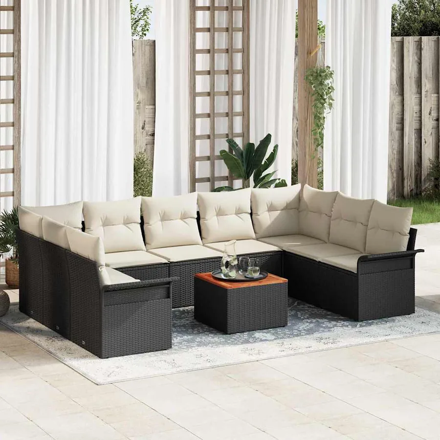 Ensemble de canapé de jardin avec coussin 10 pcs Noir polyrotin