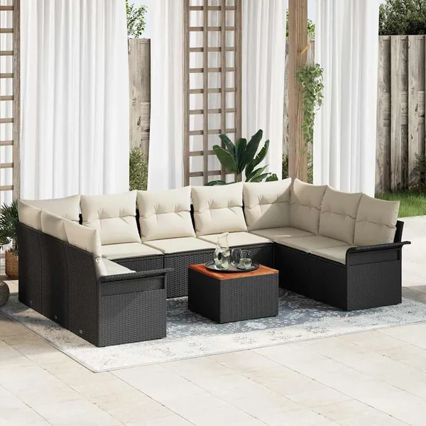 Ensemble de canapé de jardin avec coussin 10 pcs Noir polyrotin