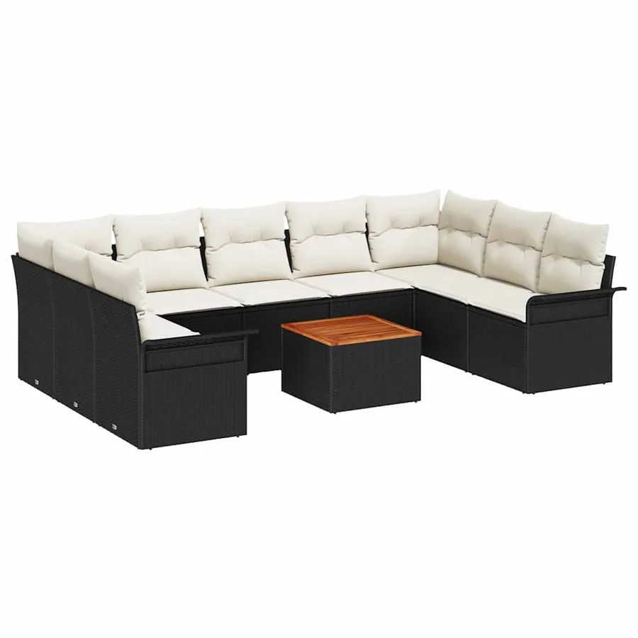 Ensemble de canapé de jardin avec coussin 10 pcs Noir polyrotin - 2