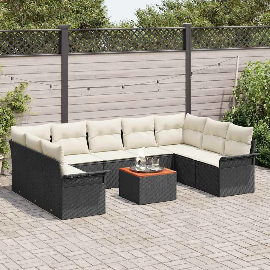 Ensemble de canapé de jardin avec coussin 10 pcs Noir polyrotin - 3