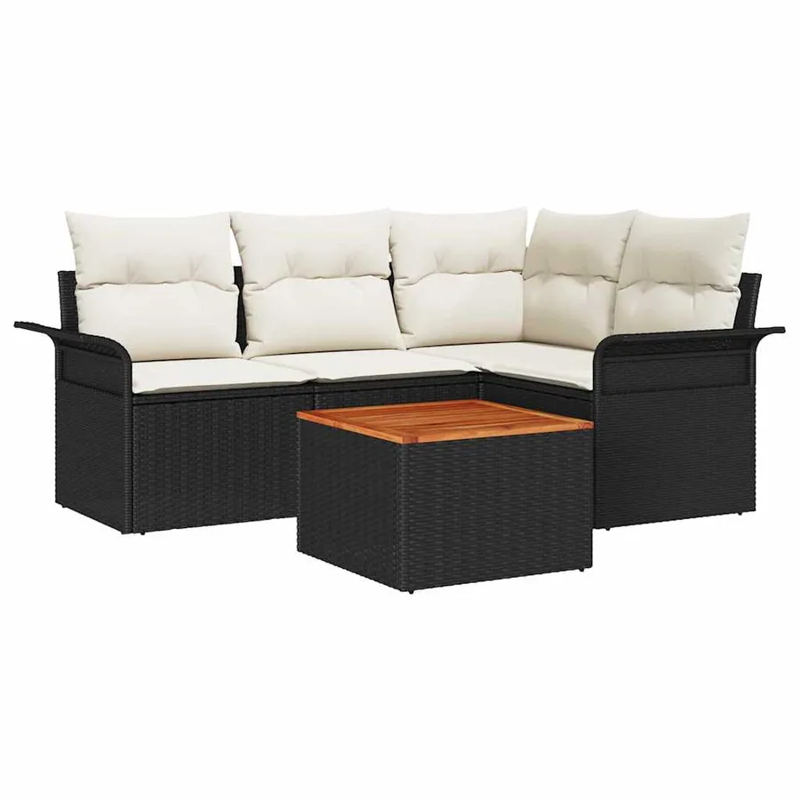 Ensemble de canapé de jardin avec coussin 5 pcs Noir polyrotin - 2