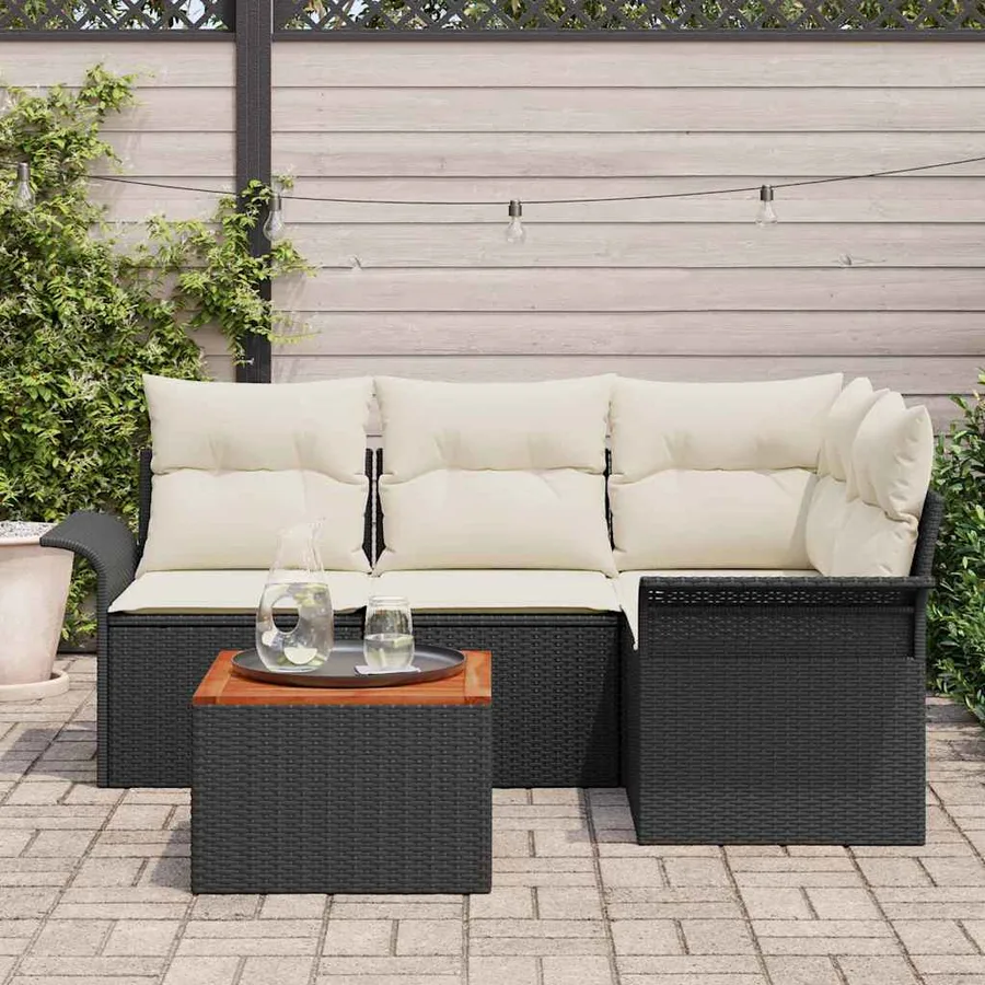 Ensemble de canapé de jardin avec coussin 5 pcs Noir polyrotin - 3