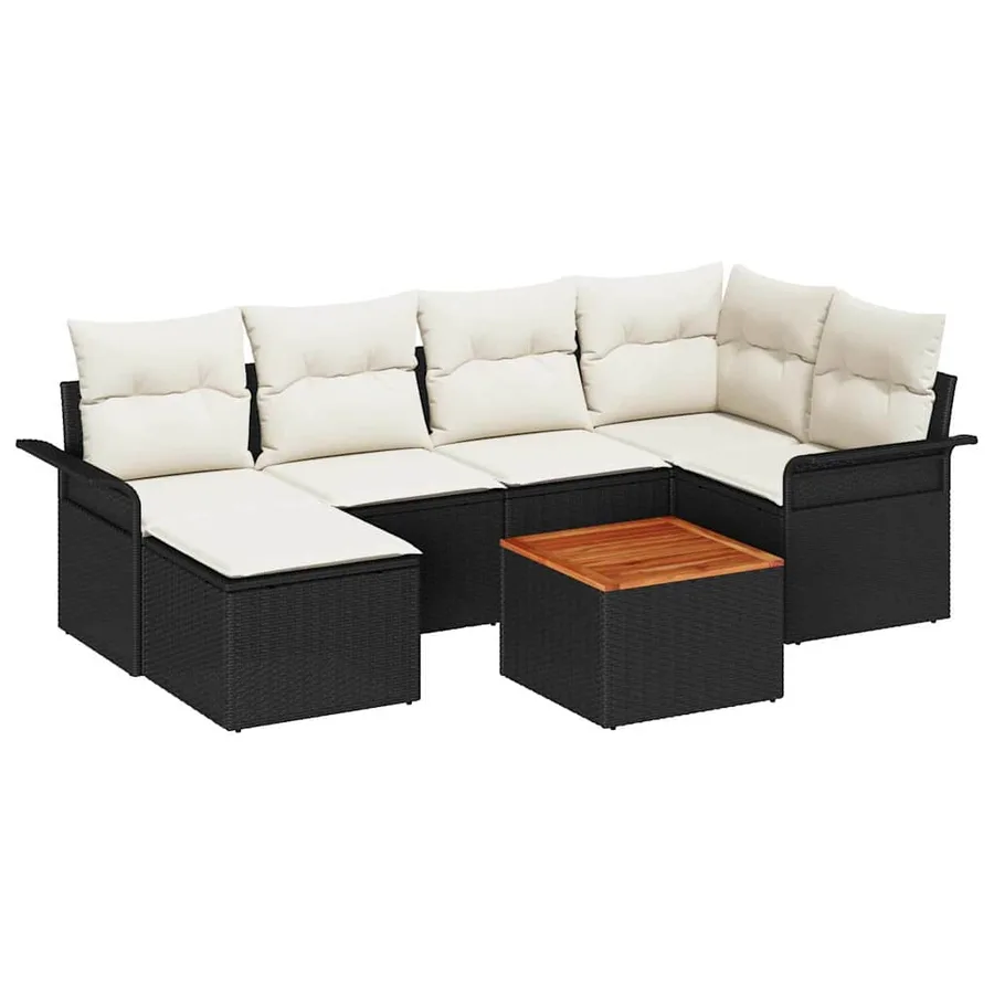 Ensemble de canapé de jardin avec coussin 7 pcs Noir polyrotin - 2