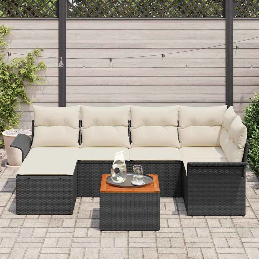 Ensemble de canapé de jardin avec coussin 7 pcs Noir polyrotin - 3