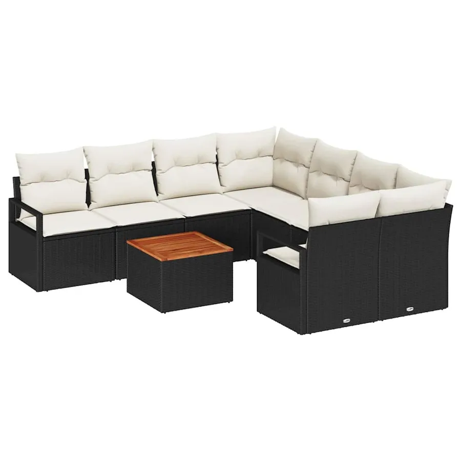 Ensemble de canapé de jardin avec coussin 9 pcs Noir polyrotin - 2