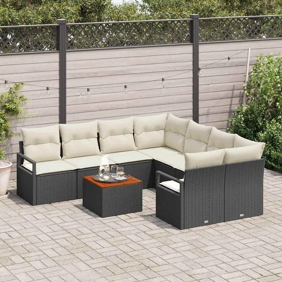 Ensemble de canapé de jardin avec coussin 9 pcs Noir polyrotin - 3