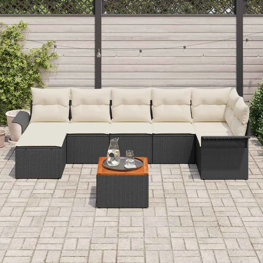Ensemble de canapé de jardin avec coussin 8 pcs Noir polyrotin - 3