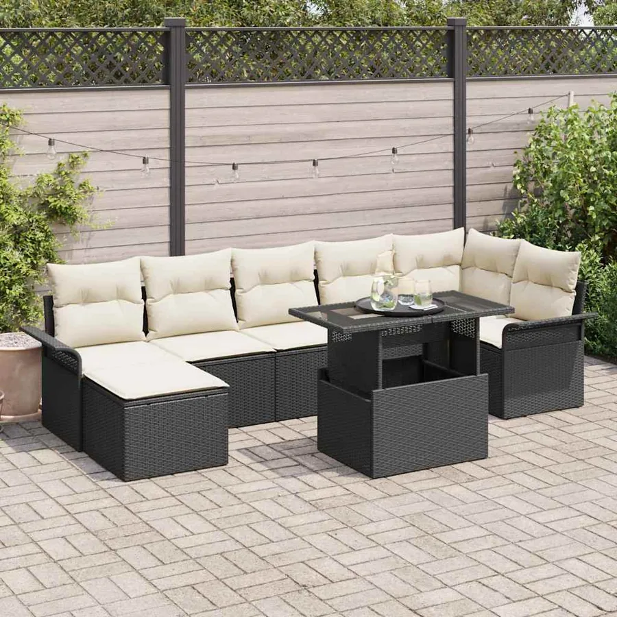 Ensemble de canapé de jardin avec coussin 8 pcs Noir Poly rotin