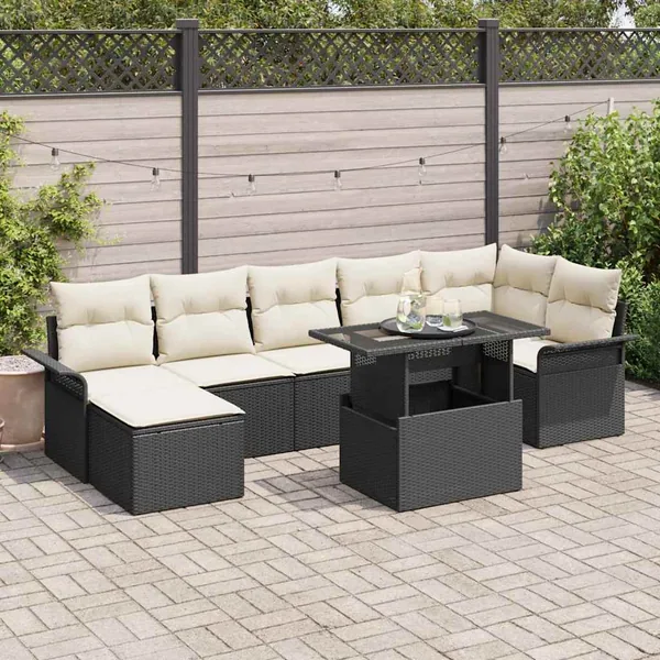 Ensemble de canapé de jardin avec coussin 8 pcs Noir Poly rotin