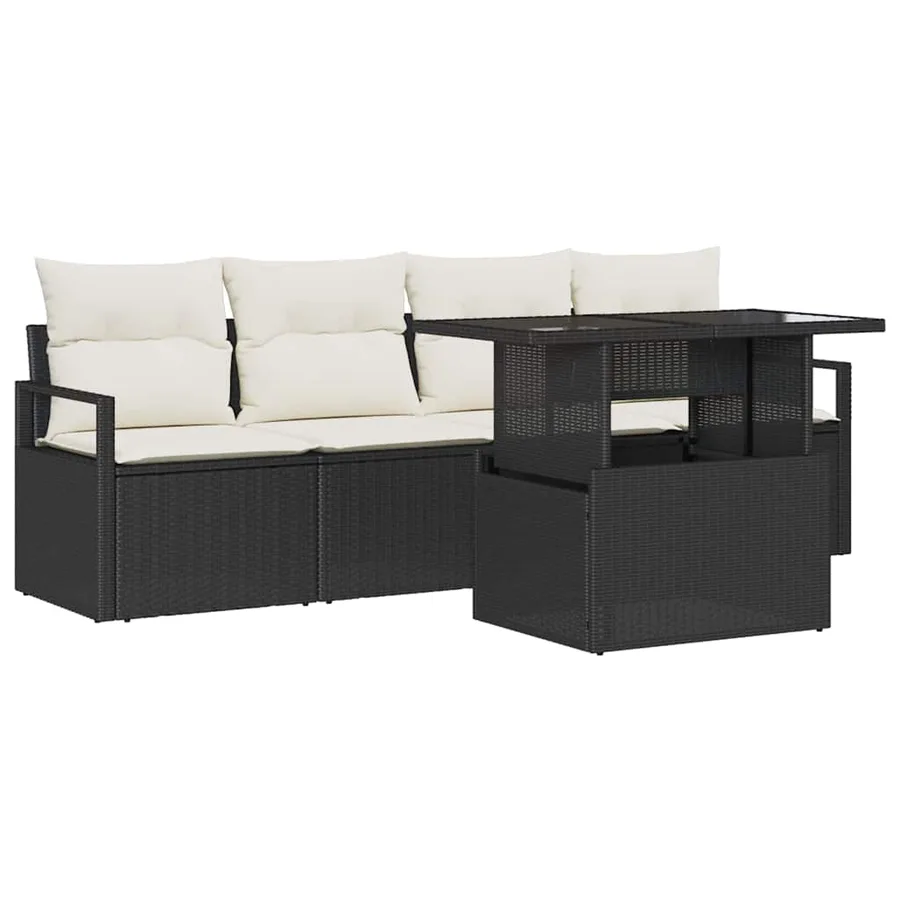 Ensemble de canapé de jardin 5 pcs Noir et Crème polyrotin - 2