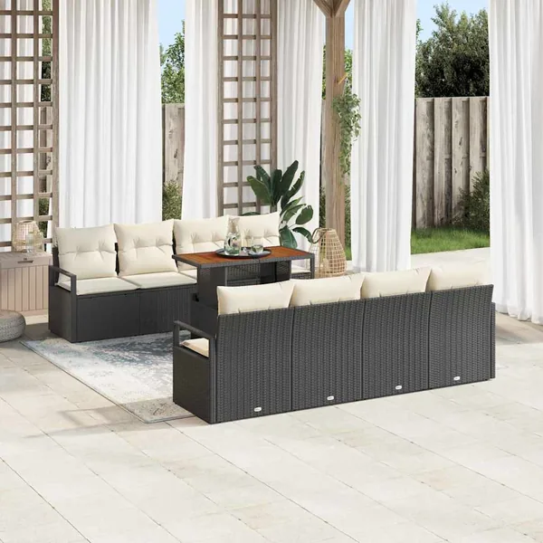Ensemble de canapé de jardin avec coussin 9 pcs Noir et Crème