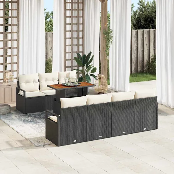 Ensemble de canapé de jardin avec coussin 8 pcs Noir et Crème