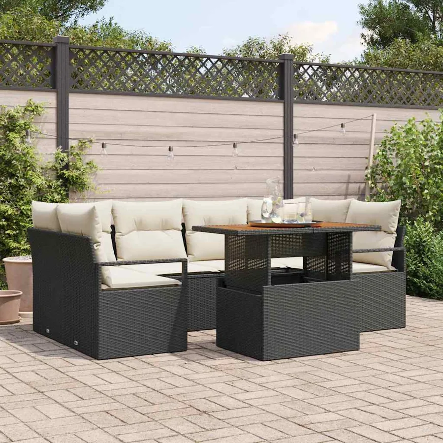 Ensemble de canapé de jardin avec coussin 7 pcs Noir et crème