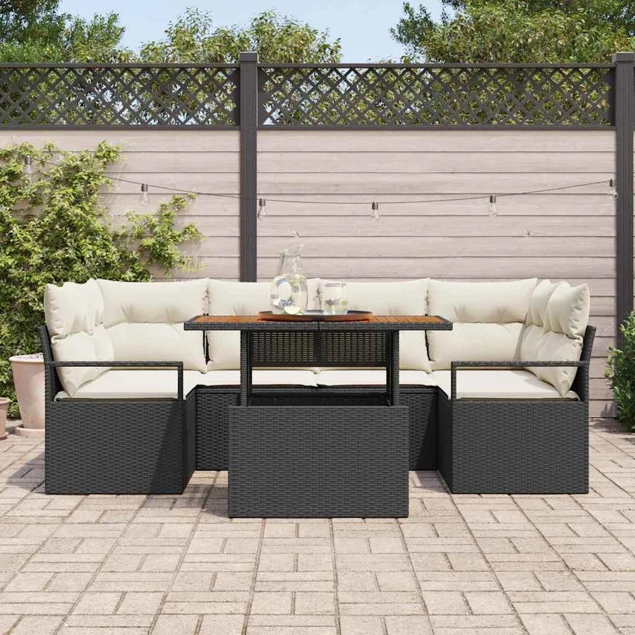 Ensemble de canapé de jardin avec coussin 7 pcs Noir et crème - 3