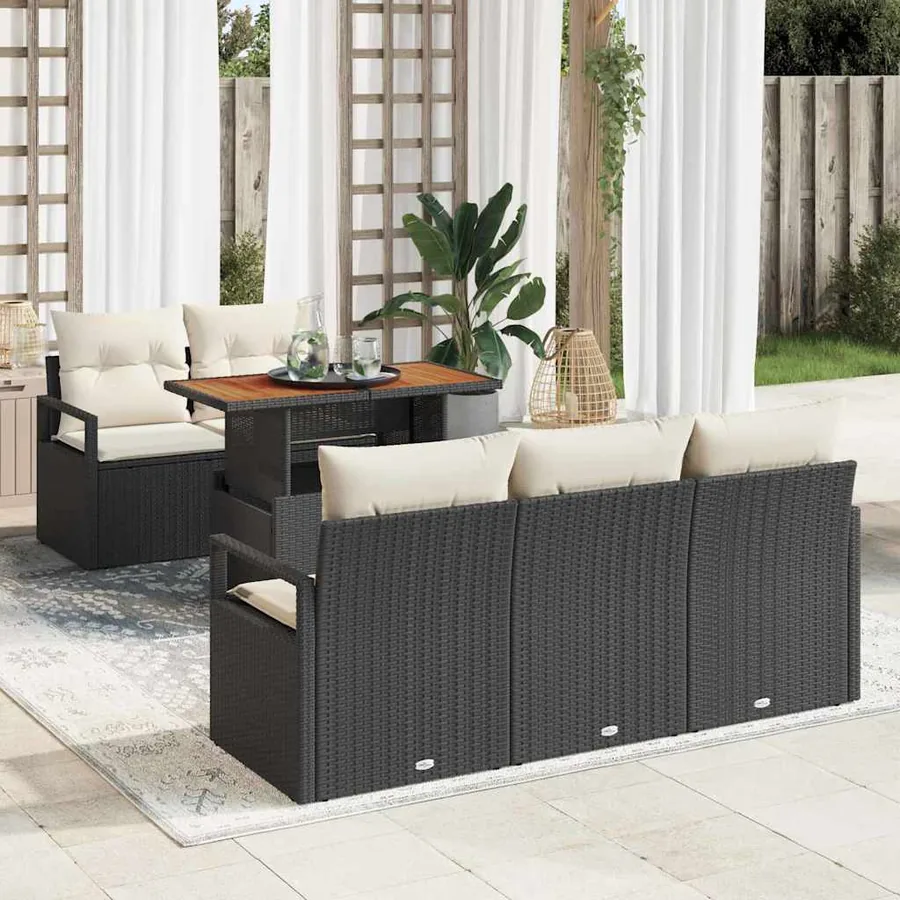 Ensemble de canapé de jardin avec coussin 6 pcs Noir et crème