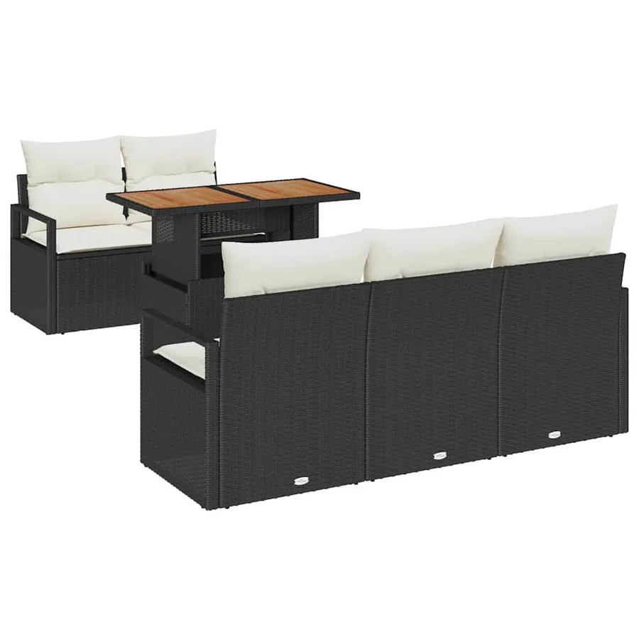 Ensemble de canapé de jardin avec coussin 6 pcs Noir et crème - 2