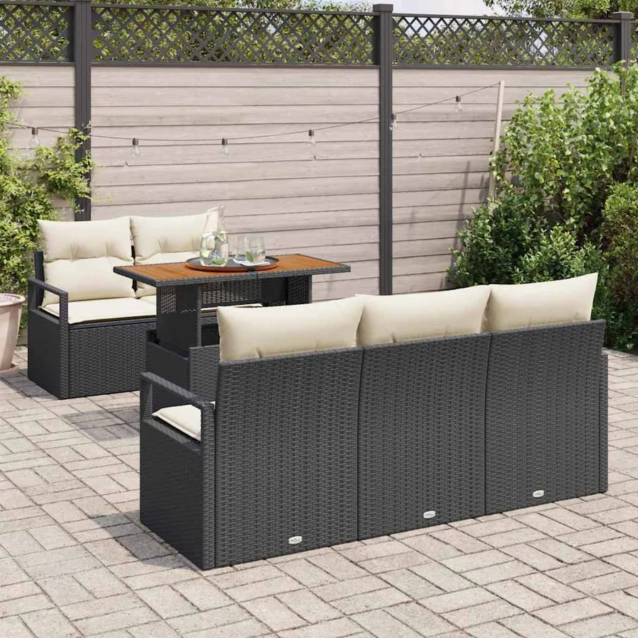 Ensemble de canapé de jardin avec coussin 6 pcs Noir et crème - 3