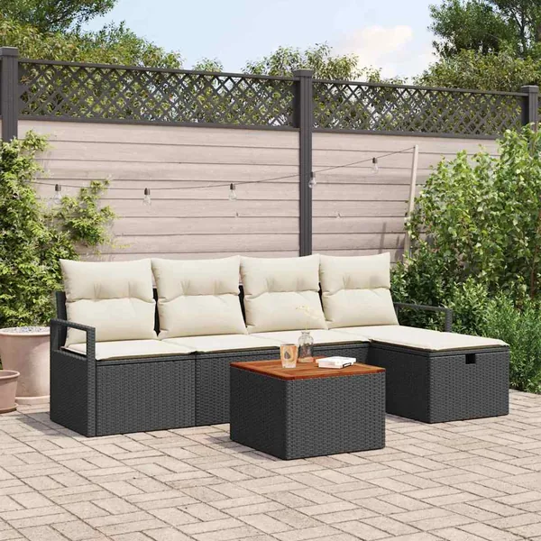 Ensemble de canapé de jardin avec coussin 6 pcs Noir polyrotin