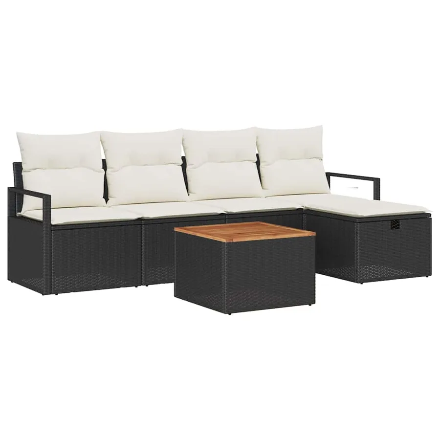 Ensemble de canapé de jardin avec coussin 6 pcs Noir polyrotin - 2