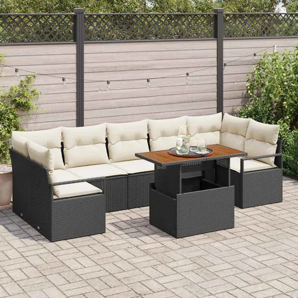 Ensemble de canapé de jardin avec coussin 8 pcs Noir et Crème