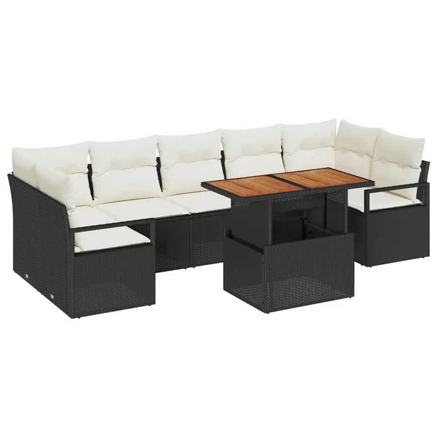 Ensemble de canapé de jardin avec coussin 8 pcs Noir et Crème - 2