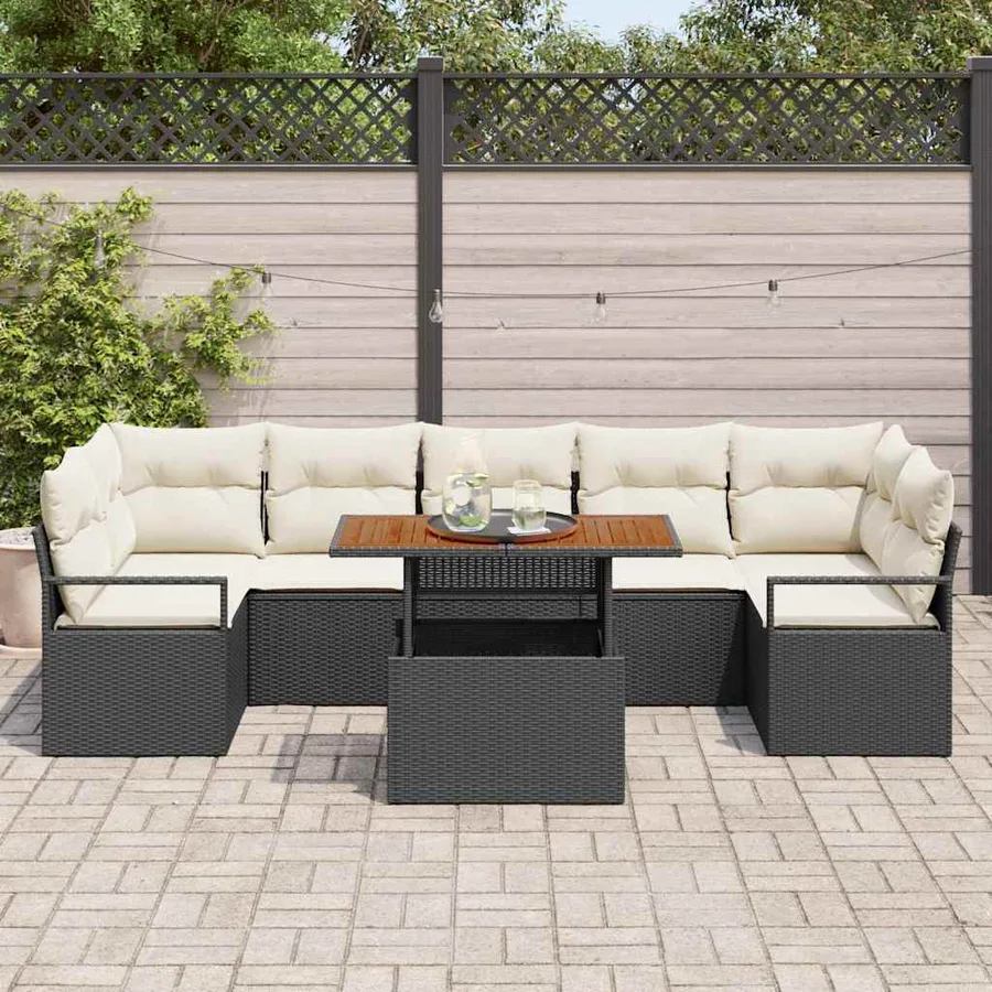 Ensemble de canapé de jardin avec coussin 8 pcs Noir et Crème - 3