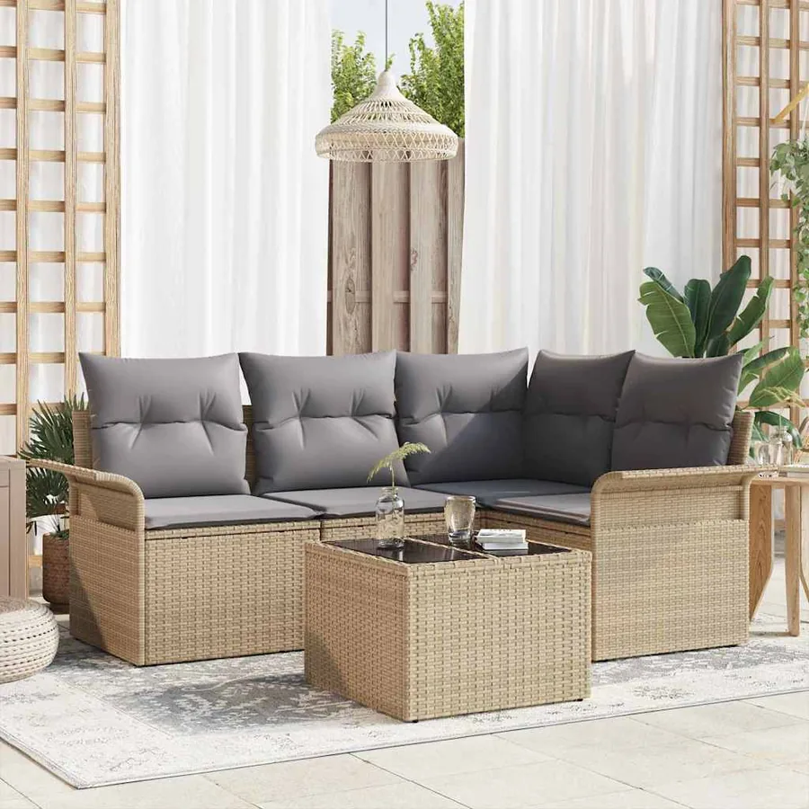 Ensemble de canapé de jardin 5 pcs Beige polyrotin